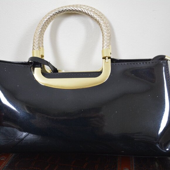 HOXIS Charm Glossy Metal Grip Structured Shoulder Handbag Women Satchel NEW - Picture 5 of 12